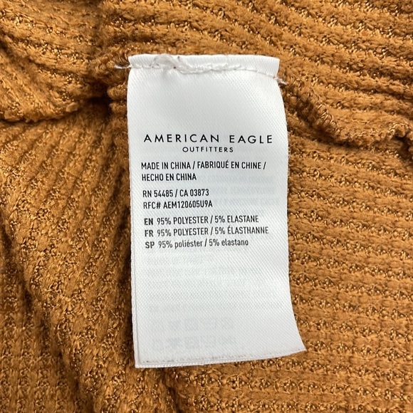American Eagle Thermal Waffle Knit Oversized Slouchy V-Neck Shirt Brown Medium - Picture 7 of 7